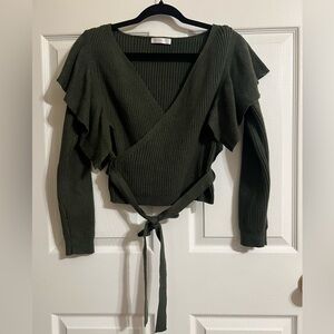 Dark Olive Green Wrap Sweater